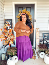 Load image into Gallery viewer, Drawstring Waist Tiered Ruffle Maxi Skirt in Eggplant