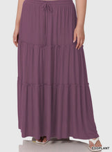 Load image into Gallery viewer, Drawstring Waist Tiered Ruffle Maxi Skirt in Eggplant