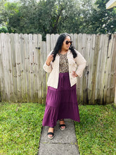 Load image into Gallery viewer, Drawstring Waist Tiered Ruffle Maxi Skirt in Eggplant