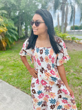 Load image into Gallery viewer, Mixed Floral Smocked Bodice Ruffle Sleeve Dress