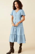 Load image into Gallery viewer, Button Front Side Smocked Denim Tencel Dress