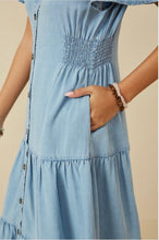 Load image into Gallery viewer, Button Front Side Smocked Denim Tencel Dress