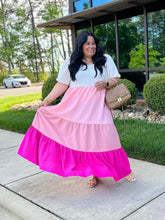 Load image into Gallery viewer, Plus Square Neck Color Block Maxi Dress in Rose Mix