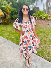 Load image into Gallery viewer, Mixed Floral Smocked Bodice Ruffle Sleeve Dress