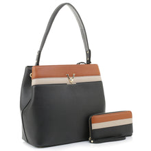 Load image into Gallery viewer, Colorblock 2-in-1 Shoulder Bag Hobo (Black/br/bg)