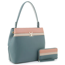 Load image into Gallery viewer, Colorblock 2-in-1 Shoulder Bag Hobo (Teal/pk/bg)