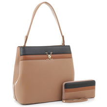 Load image into Gallery viewer, Colorblock 2-in-1 Shoulder Bag Hobo (Taupe/bk/cg)