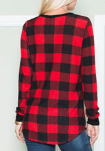 Load image into Gallery viewer, Sequins Chest Pocket Buffalo Print Top (Red)