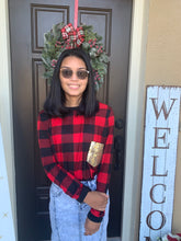 Load image into Gallery viewer, Sequins Chest Pocket Buffalo Print Top (Red)