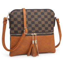 Load image into Gallery viewer, Monogram Colorblock Tassel Zip Crossbody Bag (Camel/Coffee)