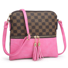 Load image into Gallery viewer, Monogram Colorblock Tassel Zip Crossbody Bag (Fuchsia/Coffee)