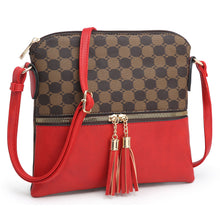 Load image into Gallery viewer, Monogram Colorblock Tassel Zip Crossbody Bag (Red/Coffee)
