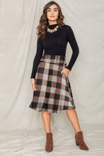 Load image into Gallery viewer, Checkered Plaid A-Line Swing Skirt (Brown)