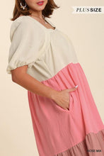 Load image into Gallery viewer, Plus Square Neck Color Block Maxi Dress in Rose Mix