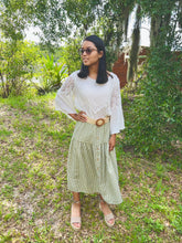 Load image into Gallery viewer, Gingham Elastic Waist Button Down Skirt in Sage