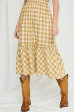 Load image into Gallery viewer, Checkered Ruffle Tiered Skirt in Mustard Yellow
