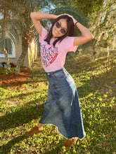 Load image into Gallery viewer, Leah Cutoff Fringed Denim Midi Skirt