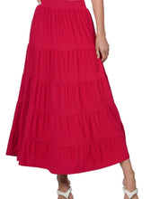 Load image into Gallery viewer, Elastic Waist Tiered Ruffle Maxi Skirt in Burgundy