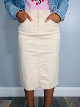 Load image into Gallery viewer, The Remi Denim Midi Skirt in Ivory (2-24)