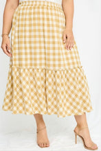 Load image into Gallery viewer, Checkered Ruffle Tiered Skirt in Mustard Yellow