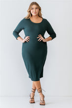 Load image into Gallery viewer, Basic Long Sleeve Midi Dress in Green (Plus)