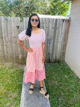 Load image into Gallery viewer, Square Neck Color Block Tiered Dress in Pink