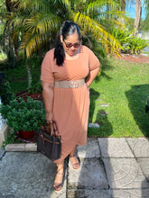 Load image into Gallery viewer, Samanta Belted Short Sleeve Tulip Long Dress in Butter Orange