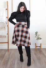 Load image into Gallery viewer, Checkered Plaid A-Line Swing Skirt (Brown)