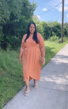 Load image into Gallery viewer, Samanta Belted Short Sleeve Tulip Long Dress in Butter Orange