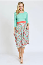 Load image into Gallery viewer, Lined Floral Band Midi dress in Mint/Coral