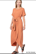Load image into Gallery viewer, Samanta Belted Short Sleeve Tulip Long Dress in Butter Orange