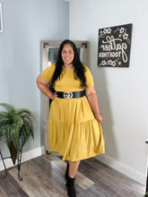 Load image into Gallery viewer, Sandy Tiered Short Sleeve Midi Dress in Mustard