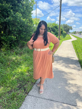 Load image into Gallery viewer, Samanta Belted Short Sleeve Tulip Long Dress in Butter Orange