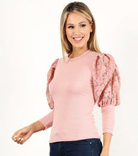 Load image into Gallery viewer, Puff Lace Sleeves Top in BLK (FINAL SALE)