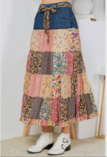 Load image into Gallery viewer, Patchwork Overdyed Maxi Skirt with Tiered Denim
