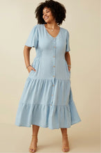 Load image into Gallery viewer, Button Front Side Smocked Denim Tencel Dress
