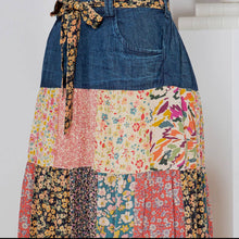 Load image into Gallery viewer, Patchwork Overdyed Maxi Skirt with Tiered Denim
