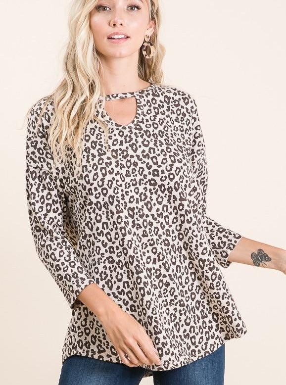 Animal Print V-Neck Choker Top in Taupe (FINAL SALE)