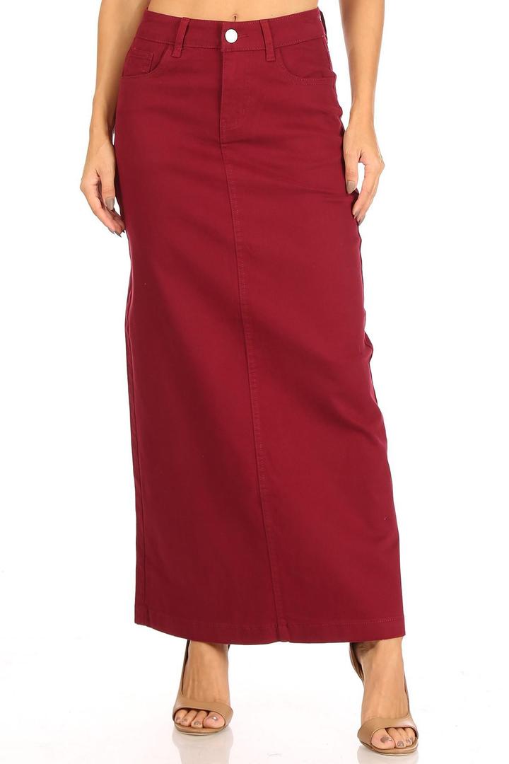 Anna Long Twill Skirt in Burgundy