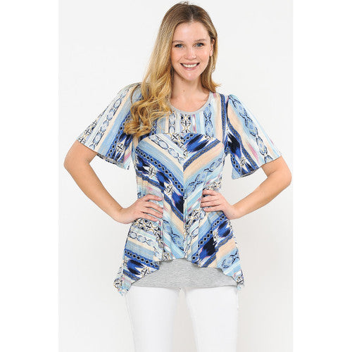 Asymmetric Hem Blouse in blue  (FINAL SALE)