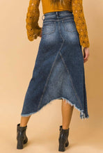 Load image into Gallery viewer, Leah Cutoff Fringed Denim Midi Skirt
