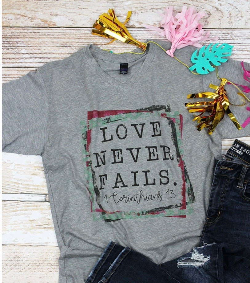 Love Never Fails Tee Unisex (Heather Gray)