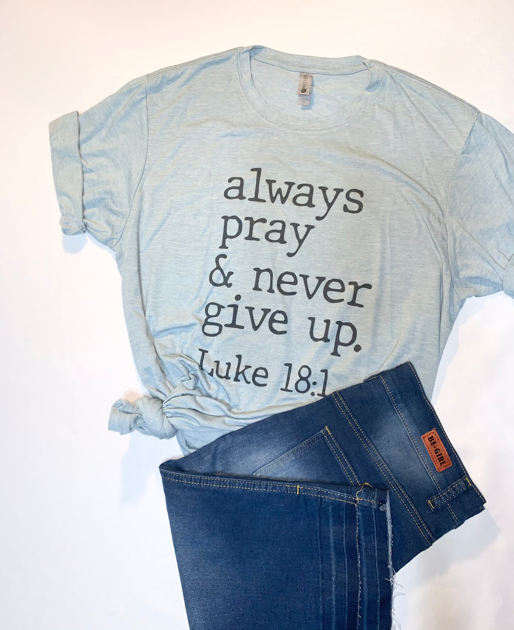 Always Pray Tee (Stonewash Denim)