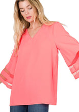 Load image into Gallery viewer, Woven Wool Mesh Panel Top in Coral Pink
