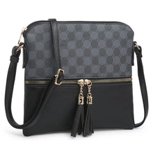 Load image into Gallery viewer, Monogram Colorblock Tassel Zip Crossbody Bag (Blk/Blk)
