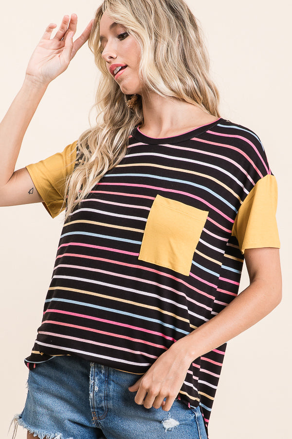 Short Sleeve Stripes Shirt (Yellow)