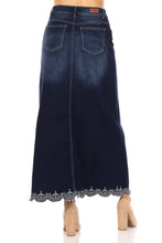 Load image into Gallery viewer, Heavenly Lace Long Denim Skirt in Dk. Indigo
