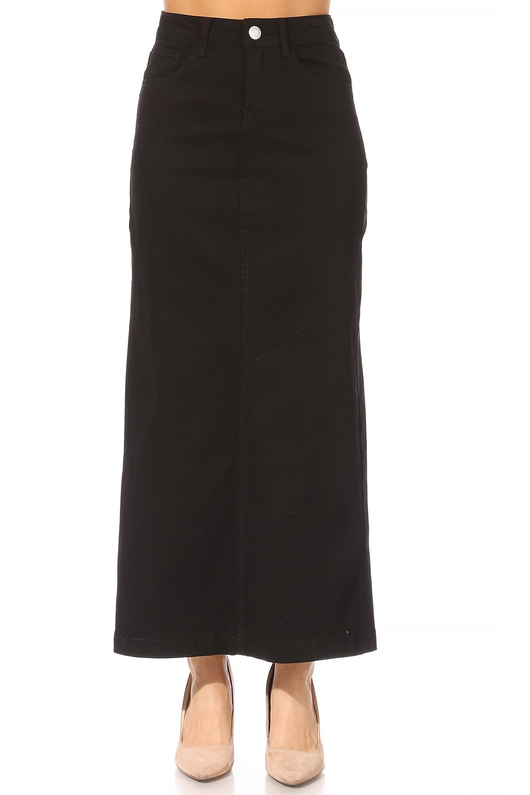 Anna Long Twill Skirt in Black