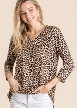 Load image into Gallery viewer, Animal Print Banded V-Neck Top in Taupe
