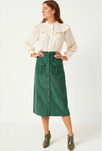 Load image into Gallery viewer, Corduroy Patch Pocket Button Detail Skirt in Green
